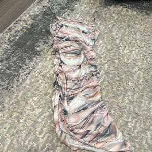 grey, pink, white stretchy dress